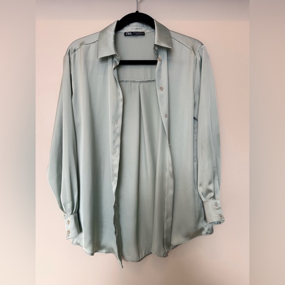 Zara Tops - Zara Women's Satin Button Down Shirt - Soft Green